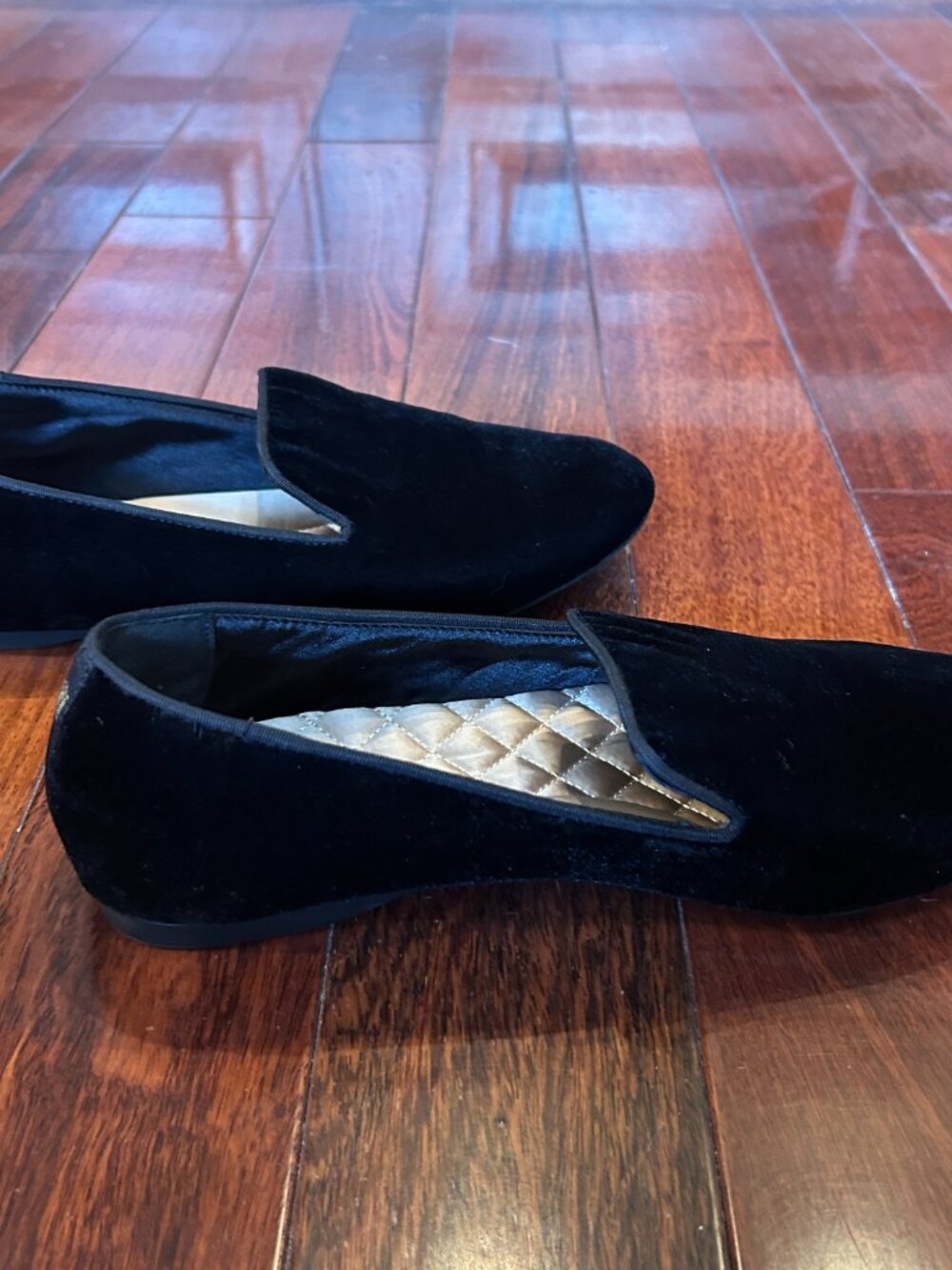 Birdies Womens Size 9 Black Velvet Smoking Slippers Loafers Flats Quilted - Picture 7 of 7